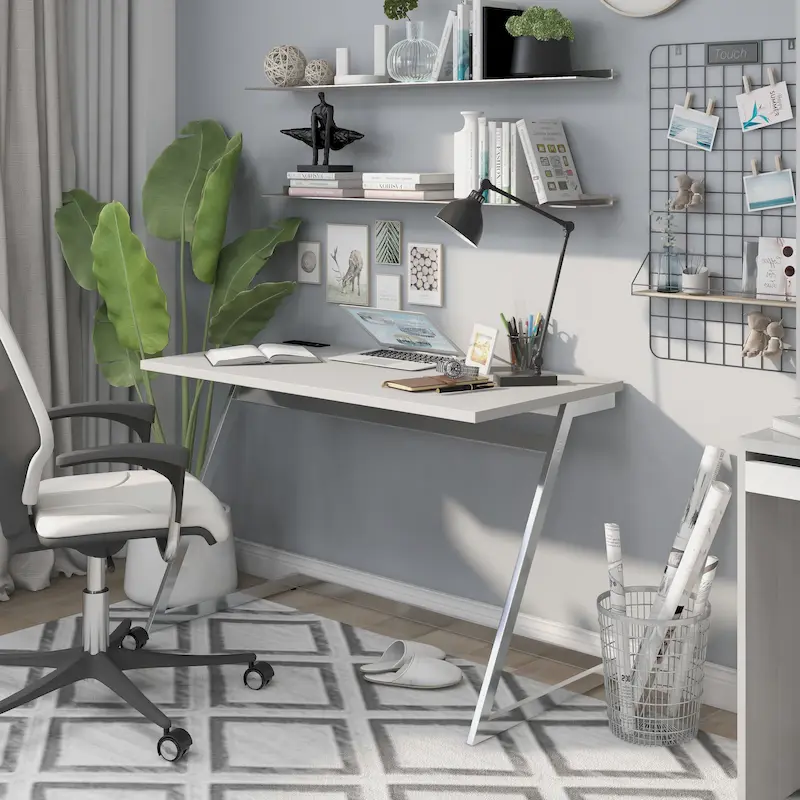 Rosalinda Glam 47-inch Steel Computer Desk with USB Ports by