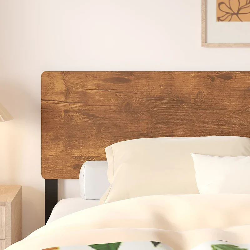 Elegant Iron Queen Bed Frame with MDF Headboard & Footboard - Modern Industrial Style