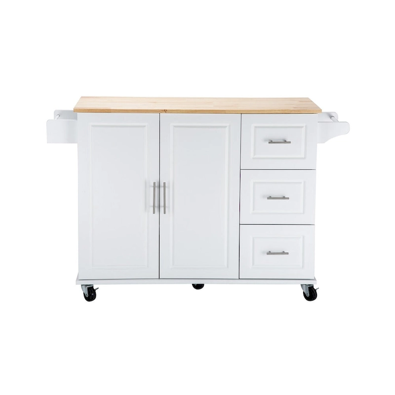 Mobile Kitchen Island & Kitchen Cart,With Extendable Rubber Wood Top and 3 Drawers - 53.93