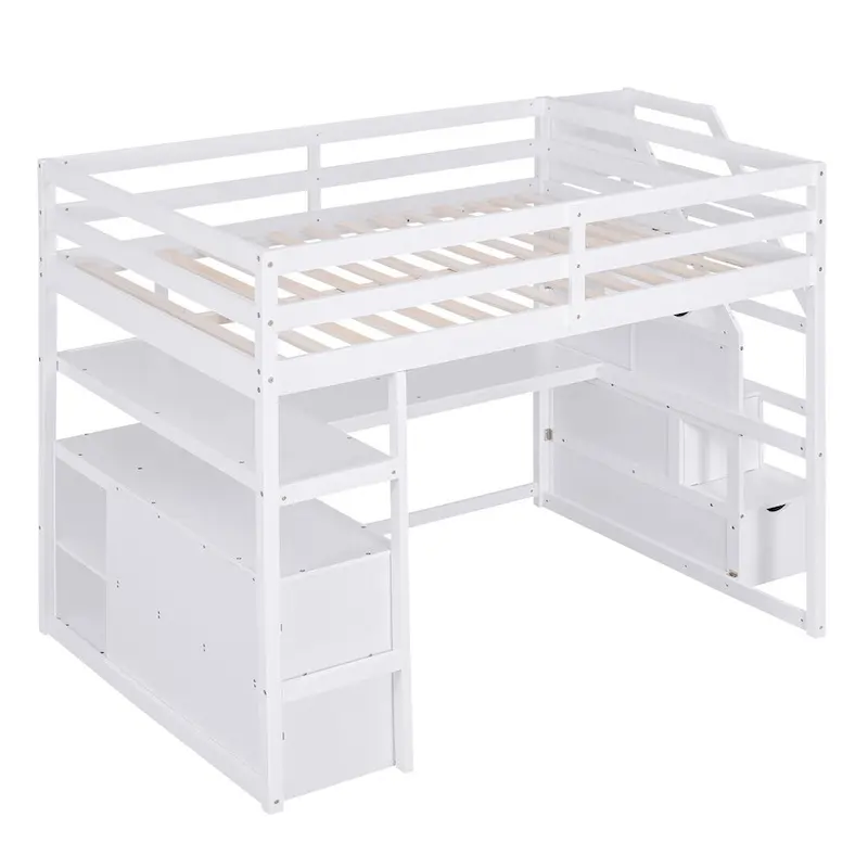 Merax Loft Bed with Desk and Shelves