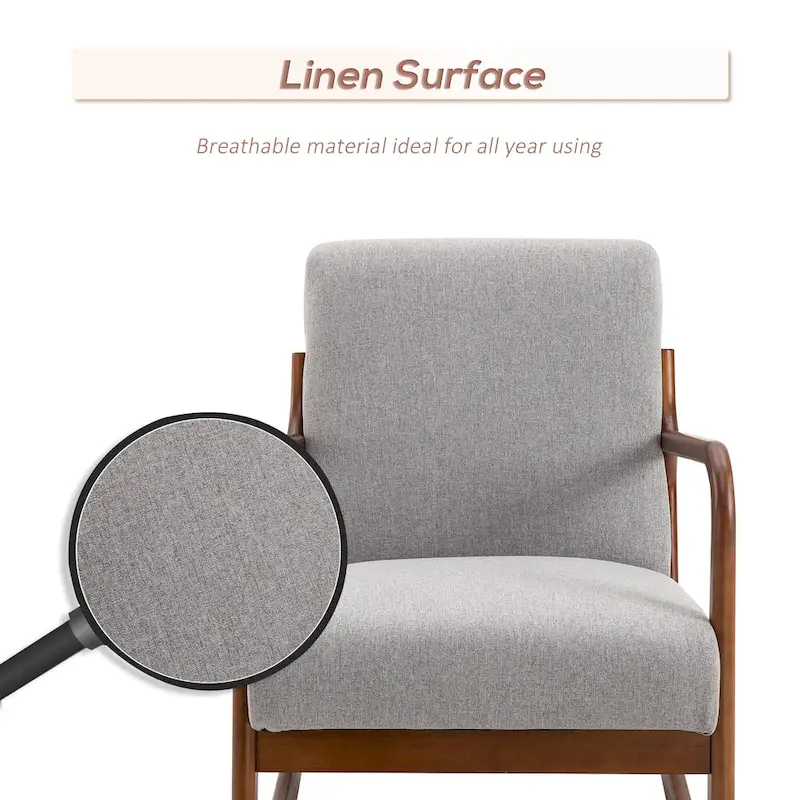 HOMCOM Rocking Chair with Curved Wood Base, Fabric Rocker with Padded Seat Home Furniture Bedroom Living Room Relax