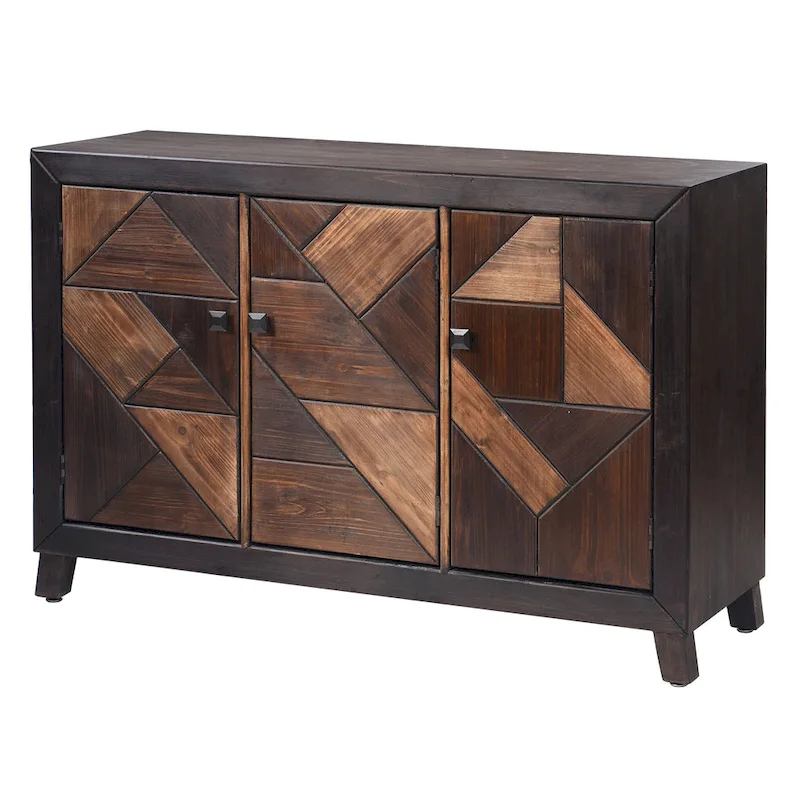 Displaced Chevron Patterned Espresso 3-Door Credenza