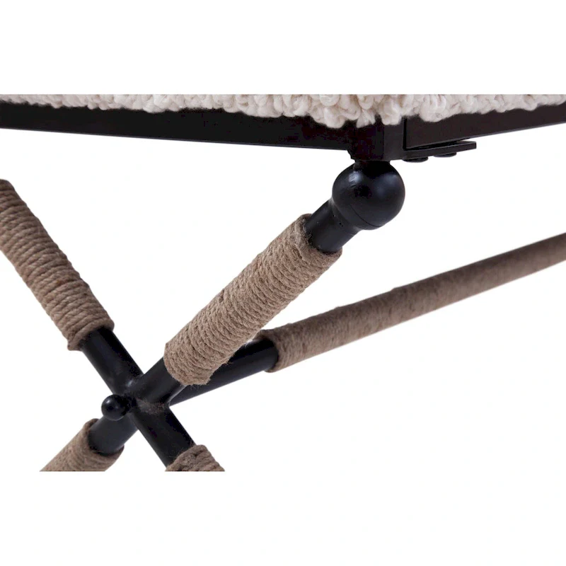 48-Inch Double Bench with Boucle Upholstered Seat and Metal X Base