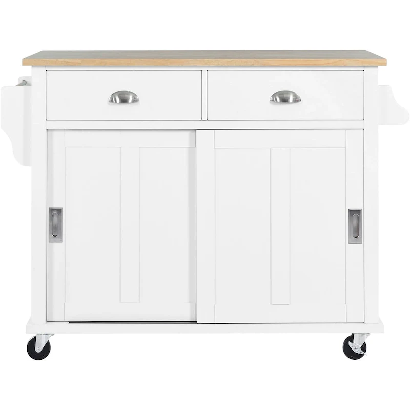 Kitchen Cart With Rubber Wood Drop-Leaf Countertop(no include stool)