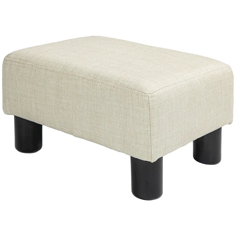 Dark Blue Linen Footrest Ottoman - Rectangle Cube Design