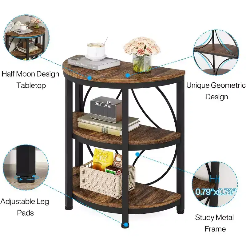 Tribesigns 3-Tier Semi Round End Table, Half Moon Accent Table