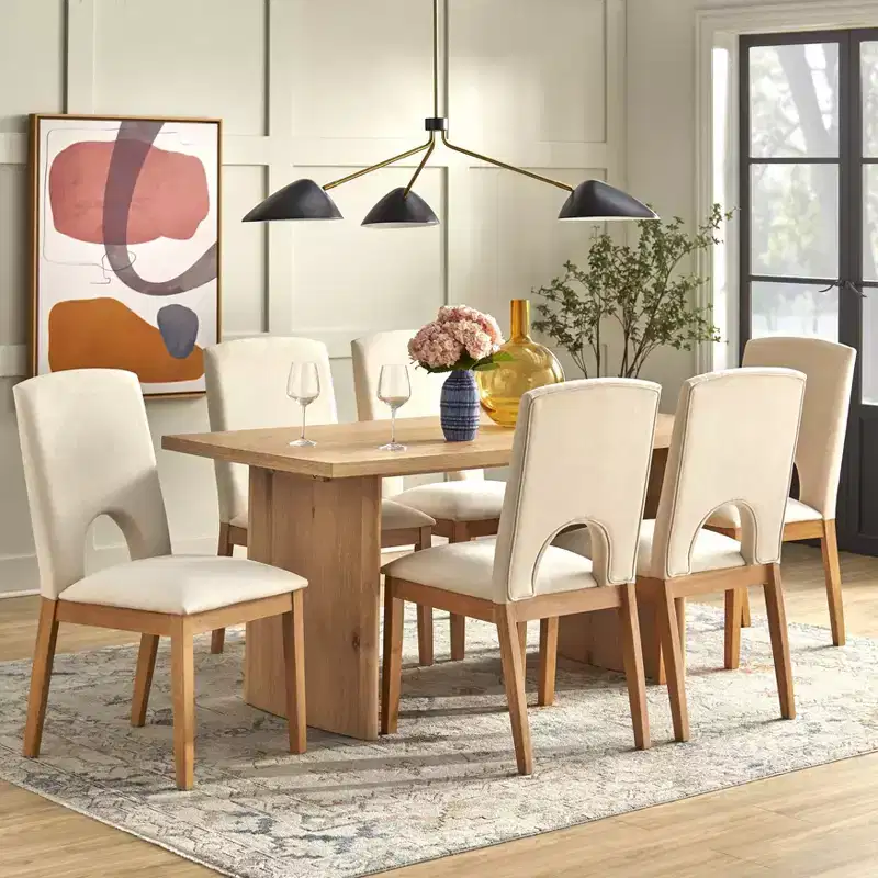 Lifestorey 7pc Blakely Modern Rectangular Dining Set Light Oak/Beige