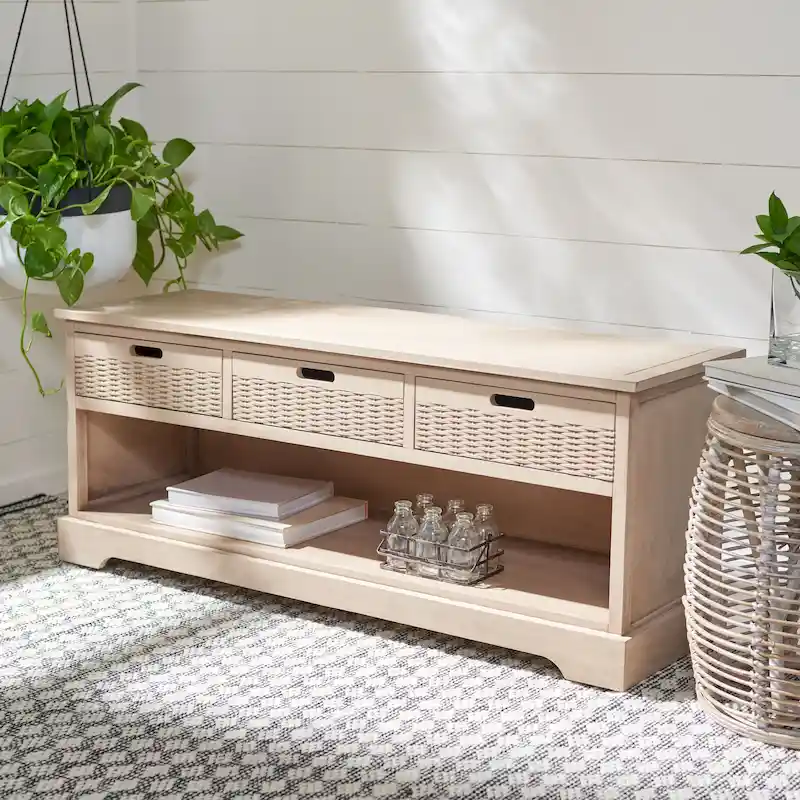3-Drawer Bottom Shelf Storage Bench - 47.3 W x 15 L x 19 H - 47Wx15Dx19H
