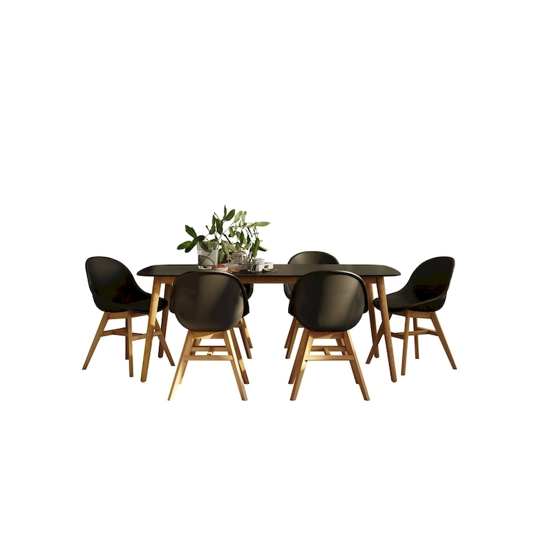 Midtown Concept Brown and Black Eucalyptus Wood Rectangular Outdoor Dining Set with Black Cushion