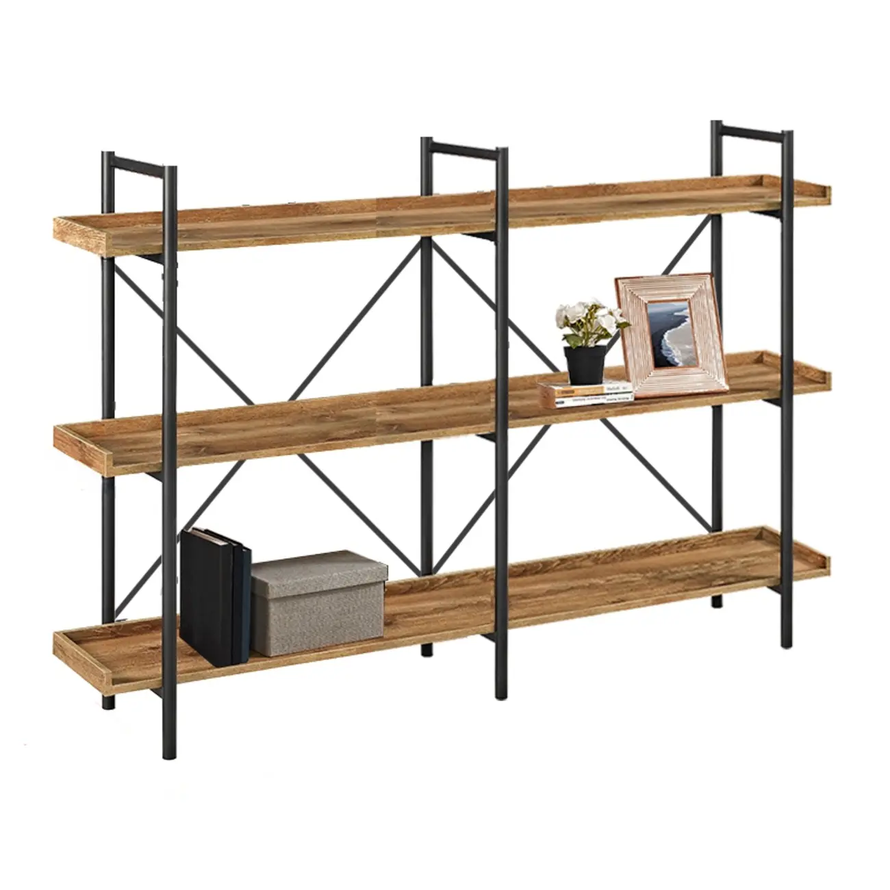 5-Tier Open Back Metal Frame Rectangular Bookcase
