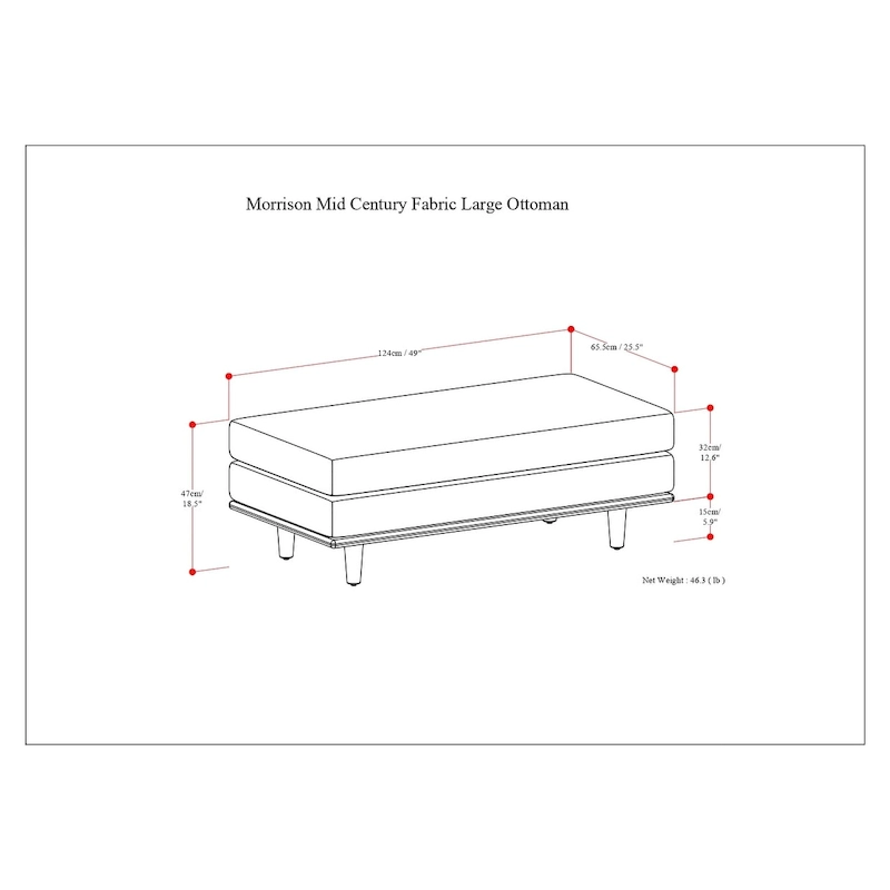 WYNDENHALL Brixley 49 inch Wide Mid-Century Modern Table Ottoman