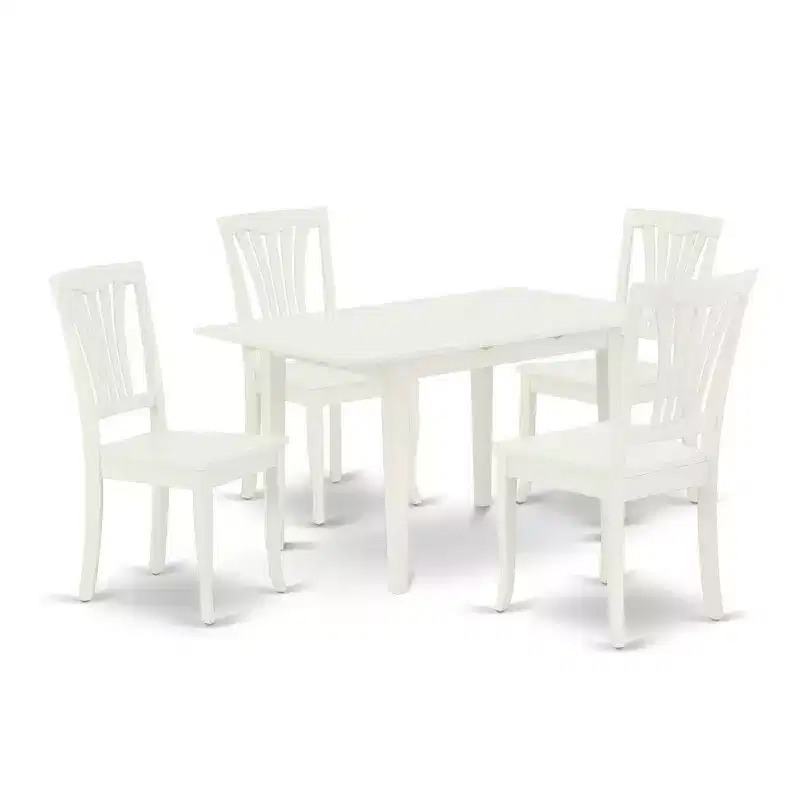 HomeStock 5-Pc Rectangular Linen White Finish Solid Wood Top-Dining Room Set with Butterfly Leaf-Seats 4