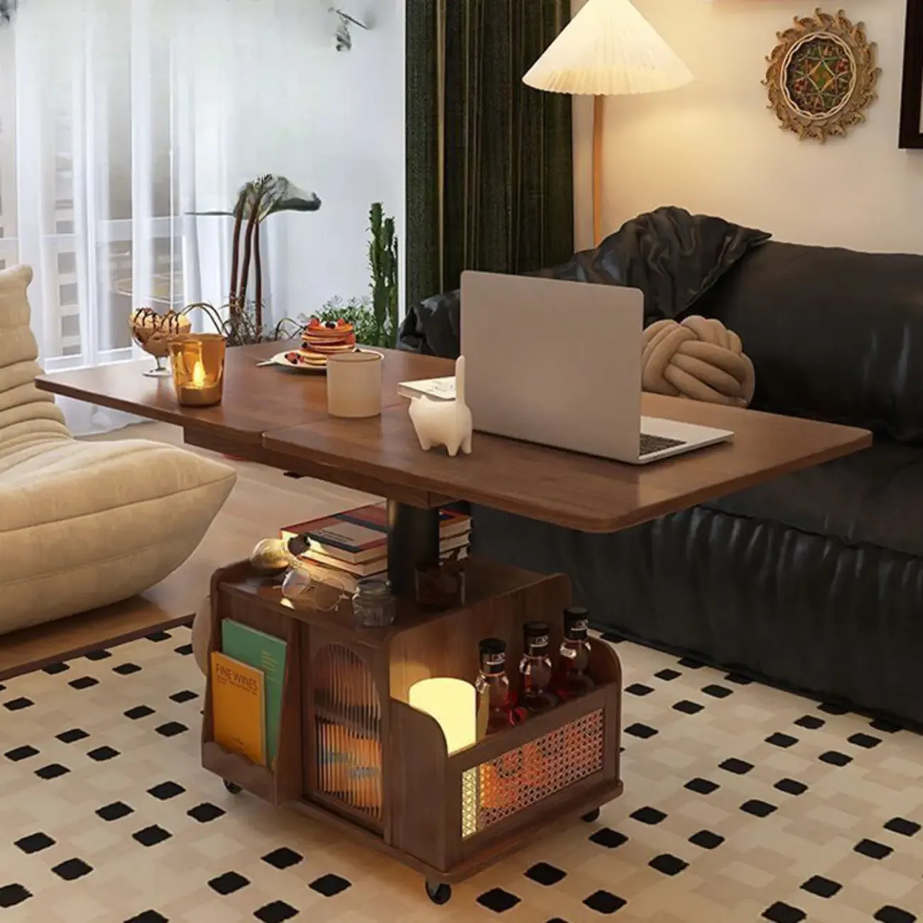 Multi-functional Modern Wood Coffee Table with Wheels