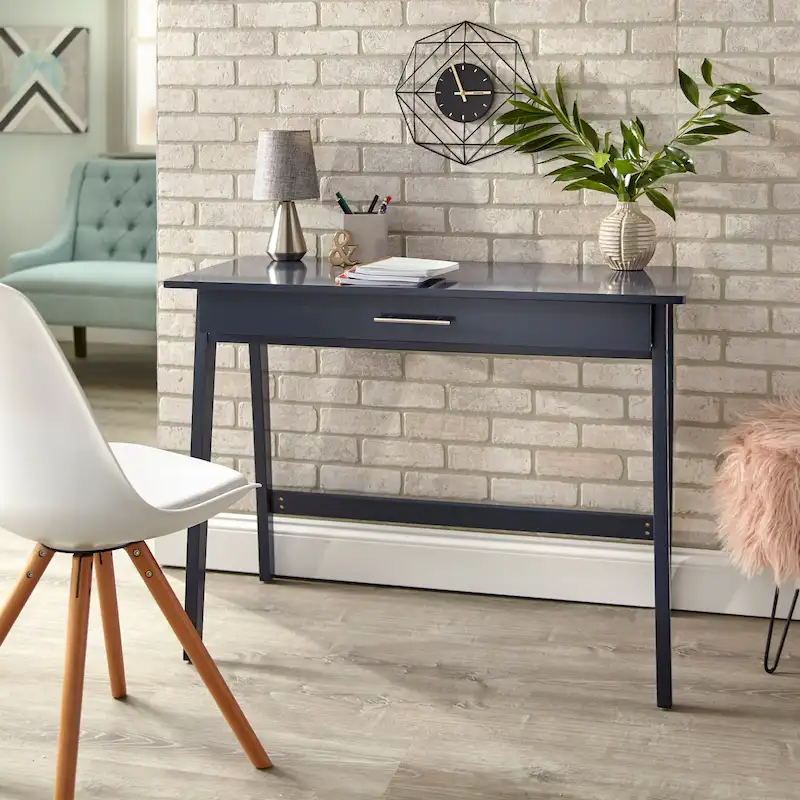 Compact Pine Wood Desk with Single Drawer – Black / Blue / Grey / White / Blush Pink / Green, 1 Person
