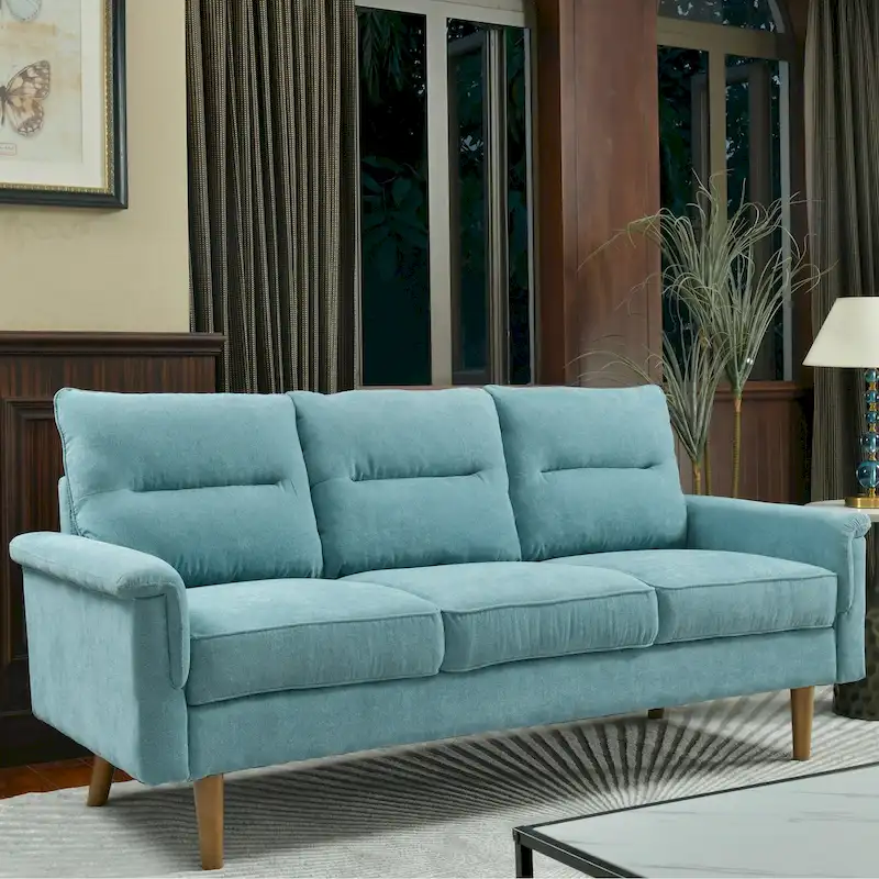 Brown Faux Leather 3-Seater Sofa with Wood Legs