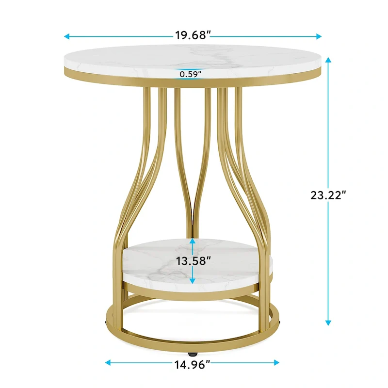 2-Tier Faux Marble Round End Side Table with Stylish Metal Frame,Modern Simple Bedside Nightstand Accent Tables