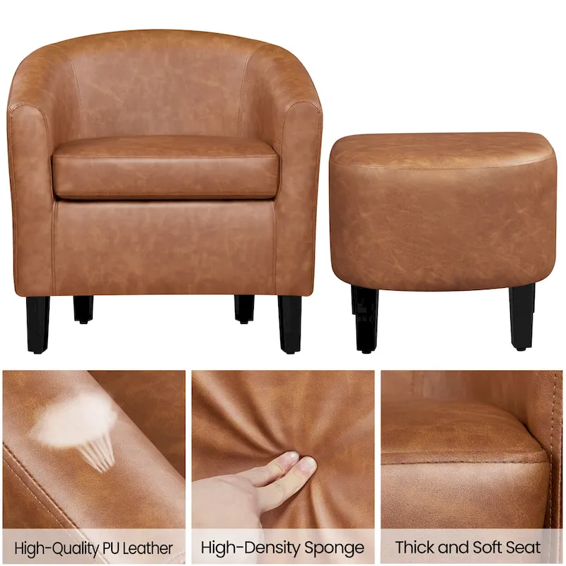 Accent Chair Faux Leather Club Chair and Ottoman Set