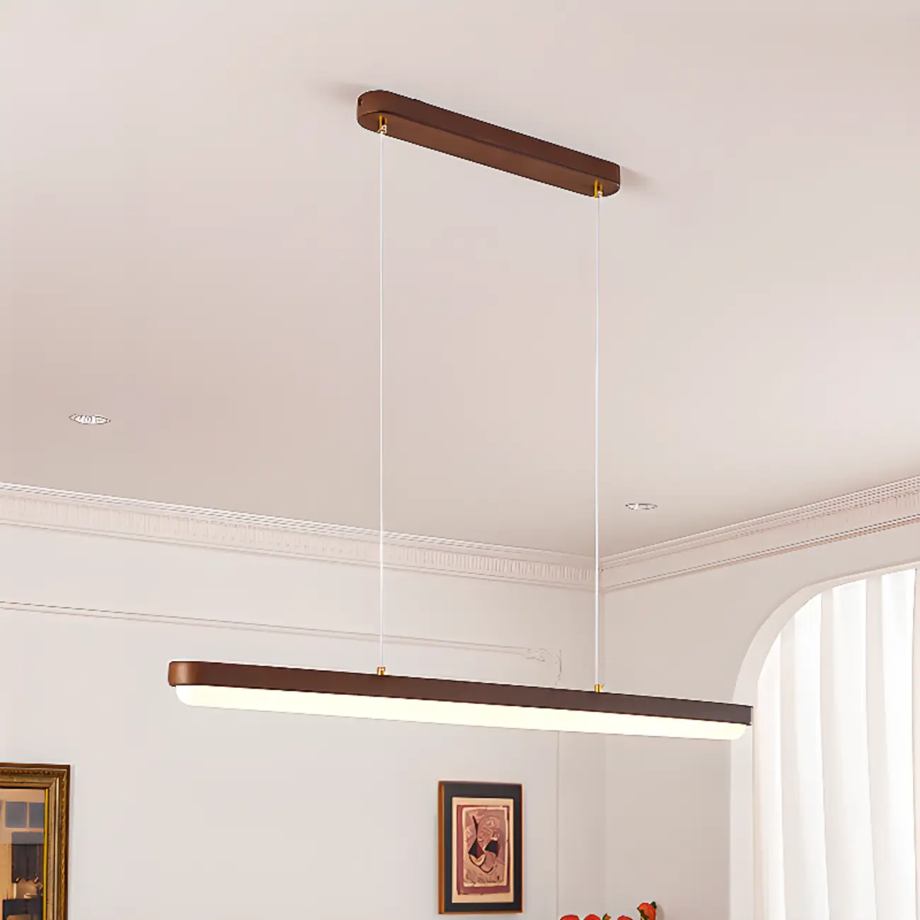 Modern Brown Linear Island Pendant Light with Thread Mount