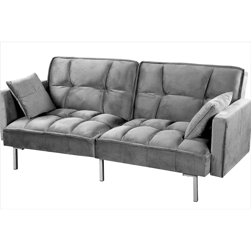 Velvet Tufted Futon Sofa Bed Sleeper, 2-Seater, Multi-Color