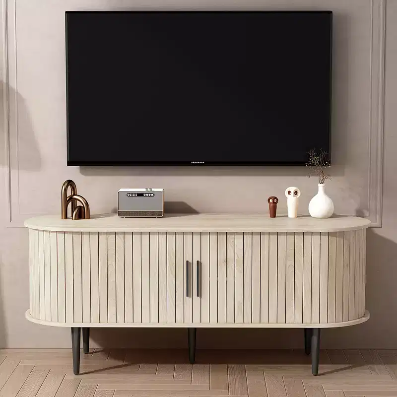GDFStudio Fennik Mid-Century Modern Wooden TV Stand with Sliding Door
