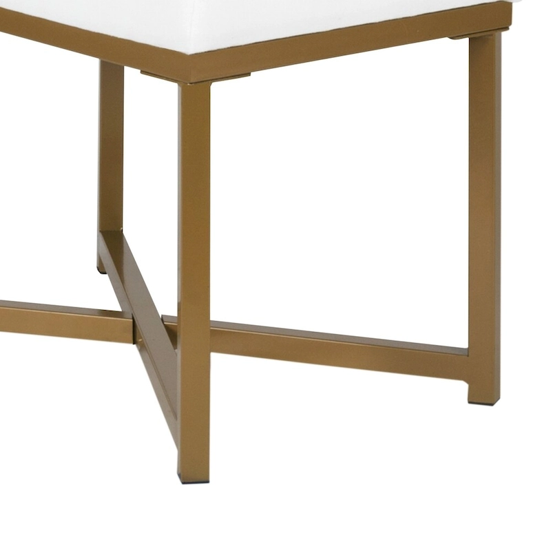 Metal Framed Bench with Button Tufted Velvet Upholstered Seat, White and Gold