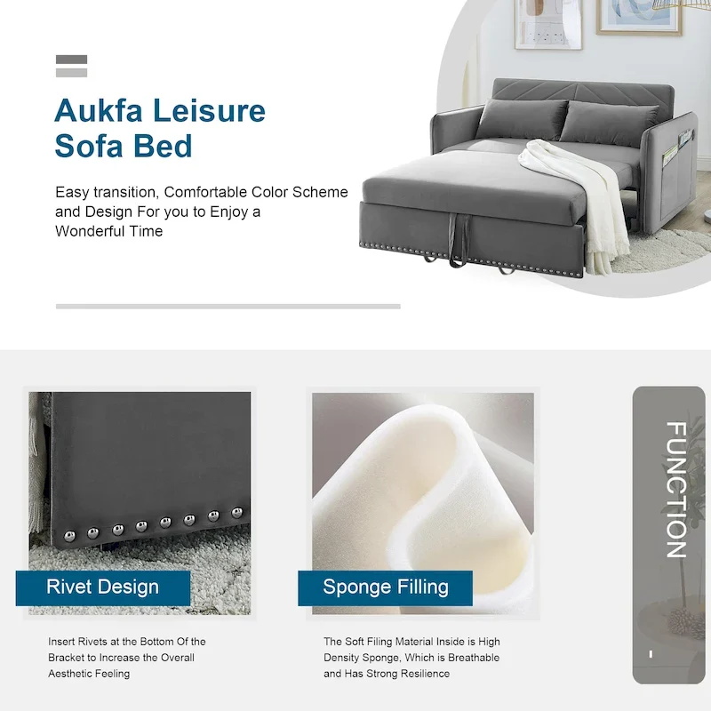 Aukfa 3 in 1 Convertible Sofa Bed Velvet Loveseat Sleeper