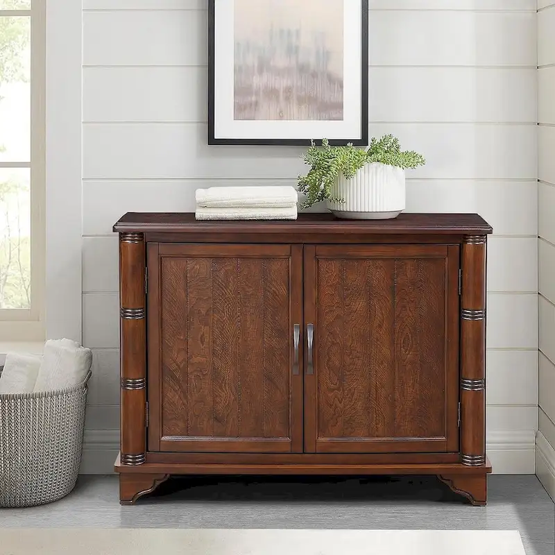 40 Pine 2 Door Storage Cabinet, Sideboard Buffet with Doors and Adjustable Shelf, Wood Entryway Chest, Cupboard