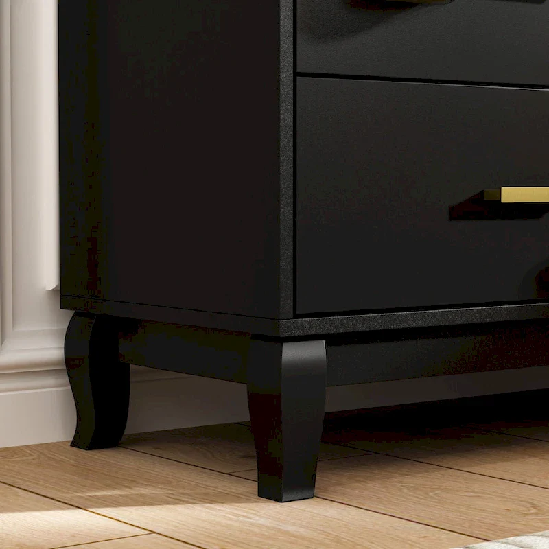 6-Drawer Double Dresser, Black / White, Mid-Century Style, For 1 Person