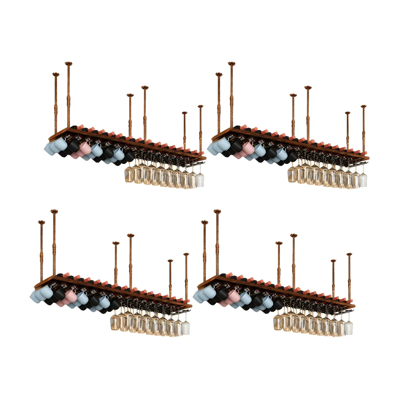 Industrial Metal Hanging Wine Rack with Glass Holder