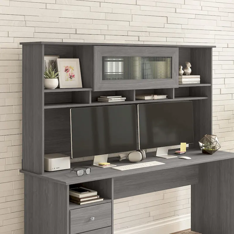 Ash Gray / Heather Gray / White / Modern Gray – Transitional Desk Hutch, 1-Person