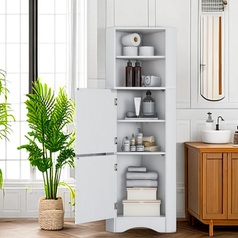 61  H Bathroom Storage Cabinet, Freestanding Bathroom Cabinet with Open Storage Bathroom Floor Cabinet