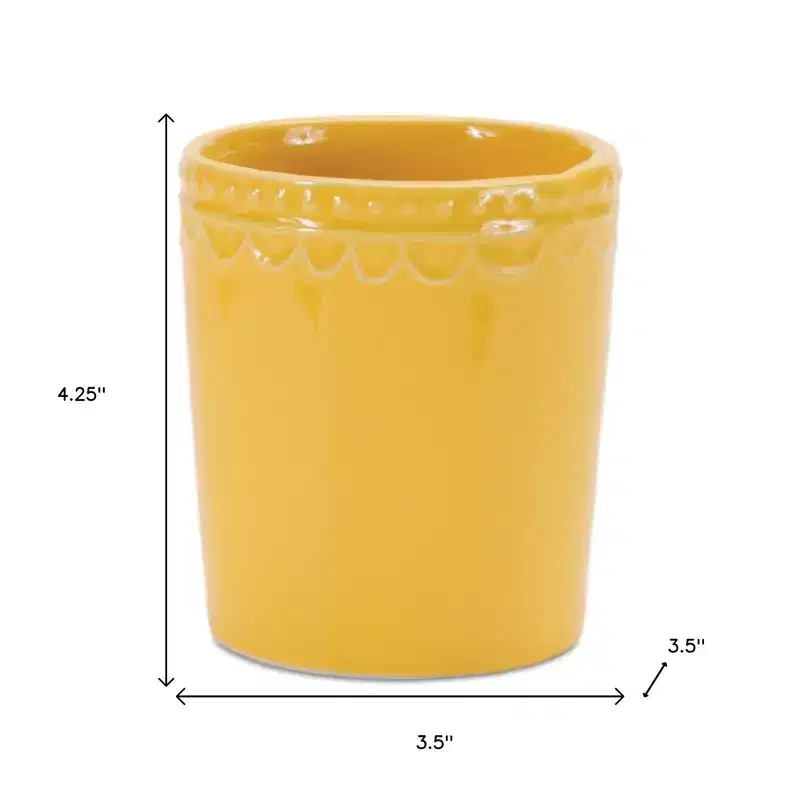HomeRoots Set of Two Pink And Yellow Ceramic Rectangular Cachepots