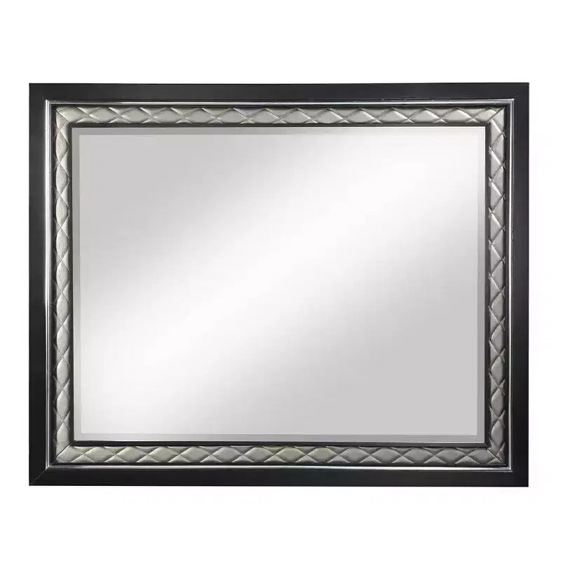Acme Furniture Nicola Dresser Mirror Silver Synthetic Leather/Black Finish