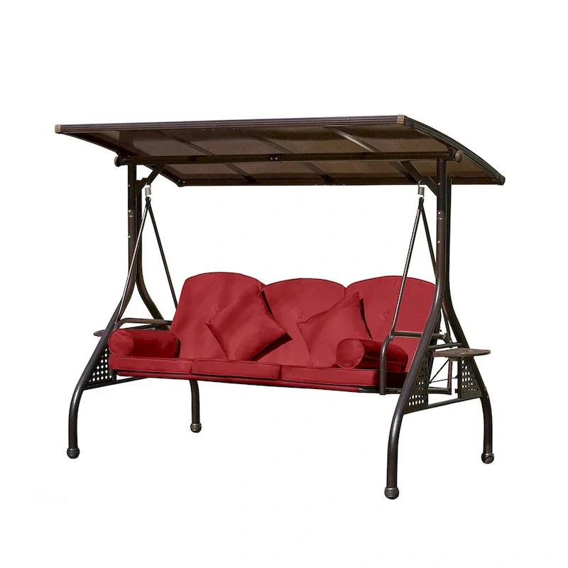 3-Person Metal Patio Swing with Adjustable Canopy and Cushions Support 750 lbs