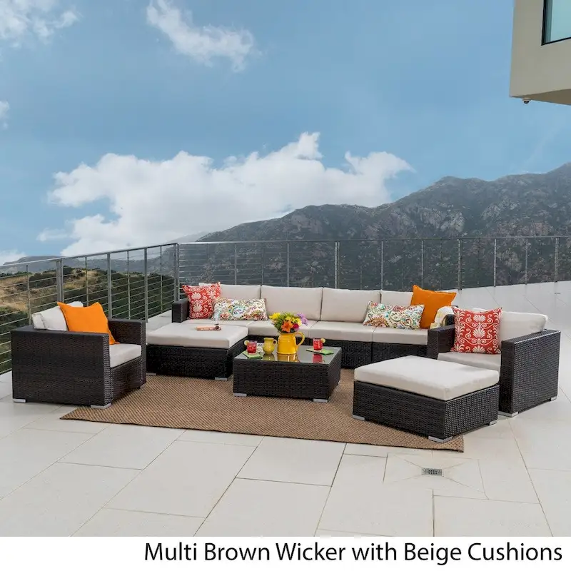 Santa Rosa Outdoor Wicker 9-Piece Sectional Sofa with Cushions by Christopher Knight Home