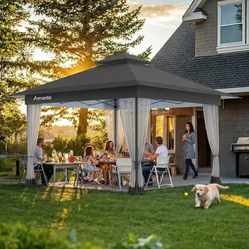 Amada, 13X13 Pop Up Gazebo,Gazebos on Clearance with Wheeled STO N Go Cover Bag,Carpa Pop Up Tent Party Tent and Sunshade, with Mosquito Netting
