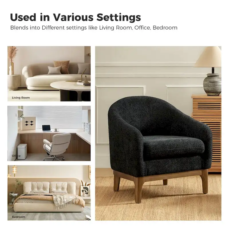 Augus Modern Boucle Accent Barrel Chair with Solid Wood Legs by HULALA HOME