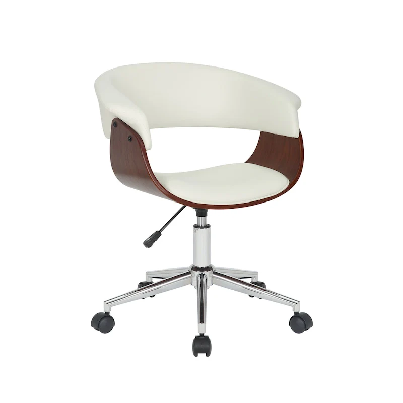 Faux Leather Office Chair with Chrome Base and Curved Wood Seat