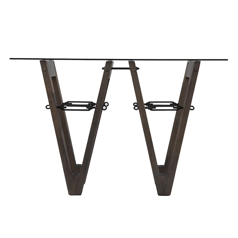 Clear Glass Reclaimed Wood Console Table with Abstract Base - 46 L x 18 W x 29.5 H