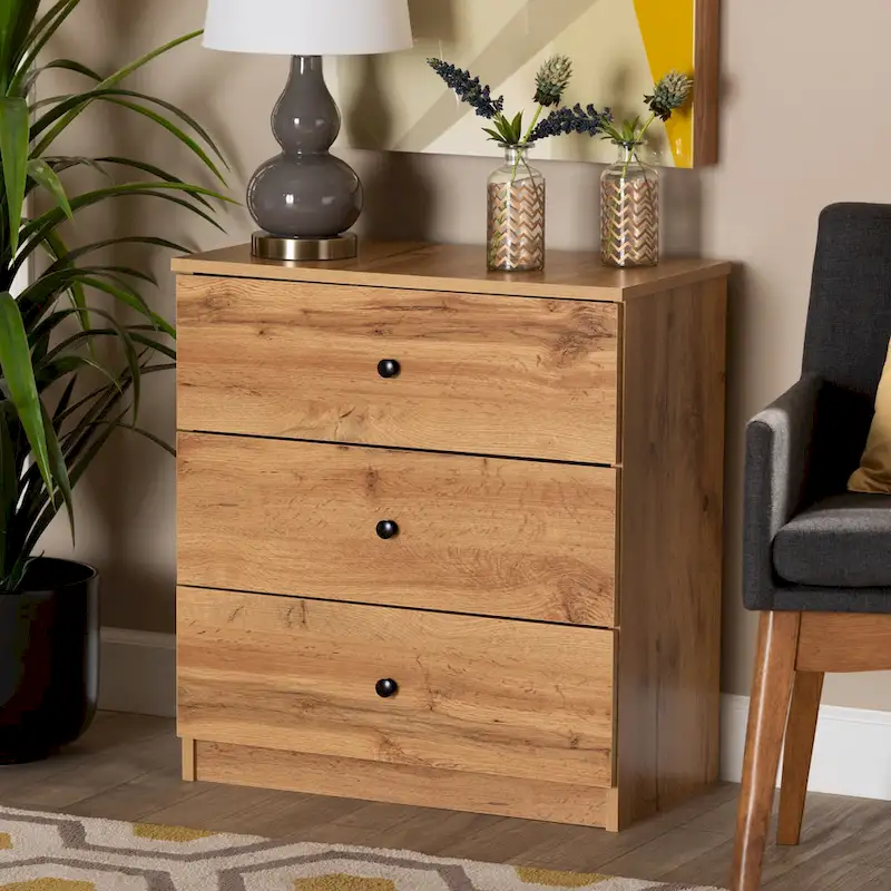 Modern Oak Brown 3-Drawer Storage Chest