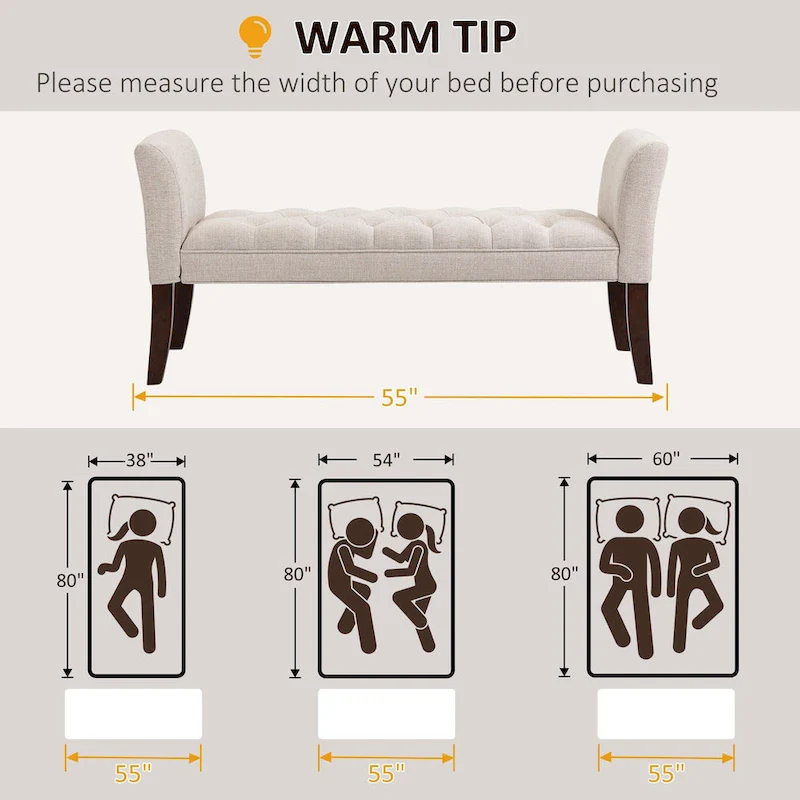 HOMCOM End of Bed Bench with Button Tufted Design, Upholstered Bench