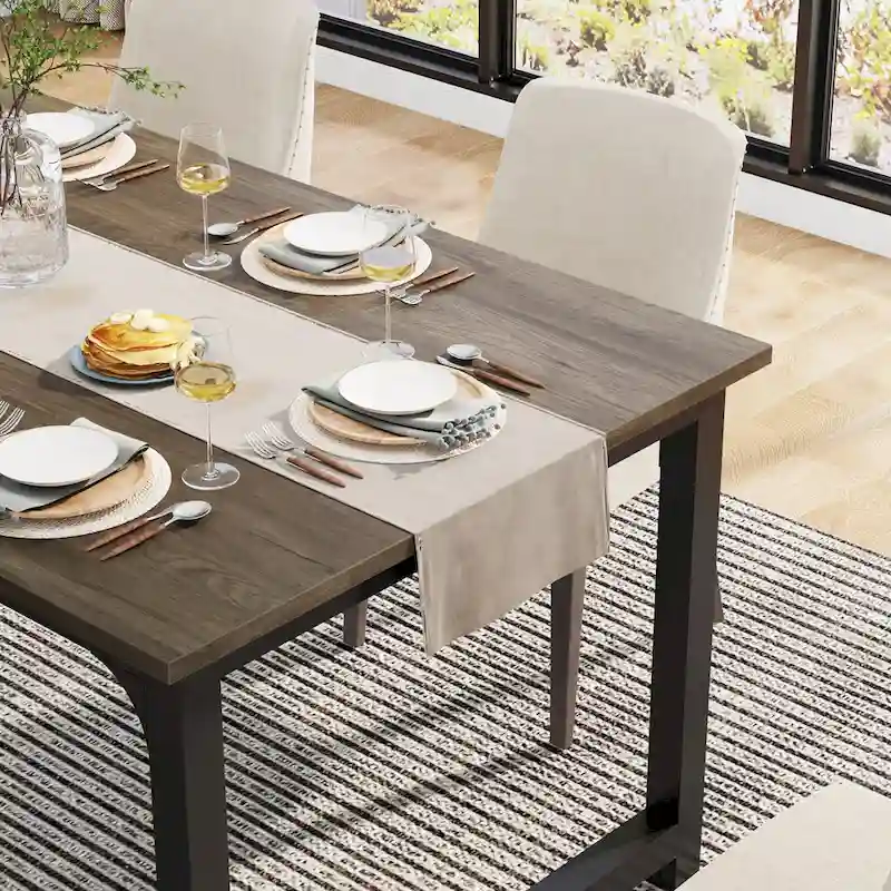 63 Inches Industrial Dining Table, Modern Kitchen Table - 63 L x 31.5 W x 29.13 H