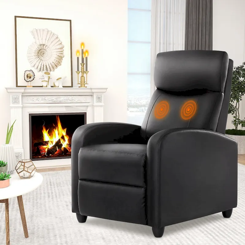 Black & Gray PU Leather Recliner Chair with 8 Massage Modes, Single Seat