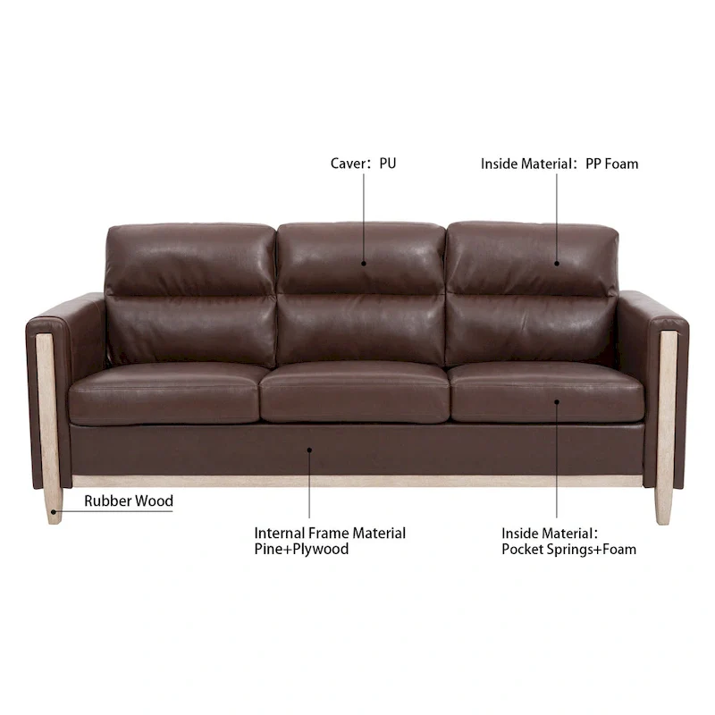 Larb Modern Solid Wood Three-Seater Sofa Couch by Christopher Knight Home