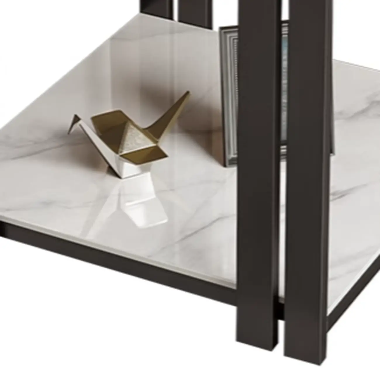 Gold-Black 2-Tier Stone Top Square Metal Frame Side Table