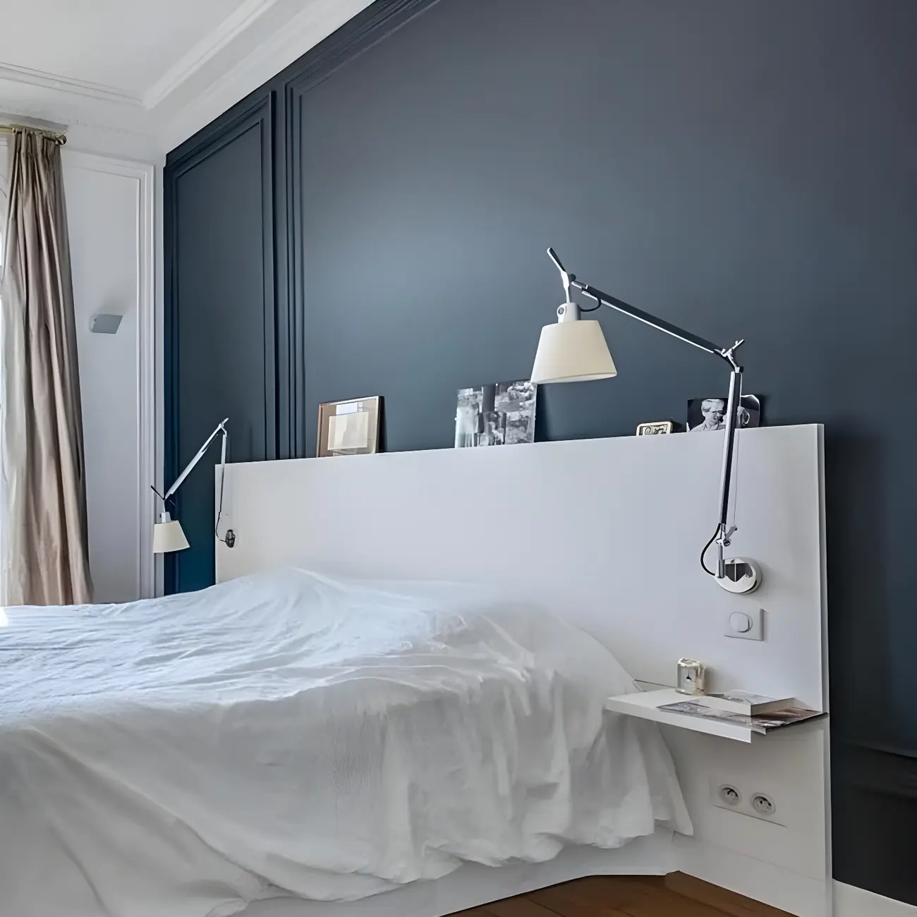 Industrial Silver Swing Arm Wall Light with White Fabric Shade