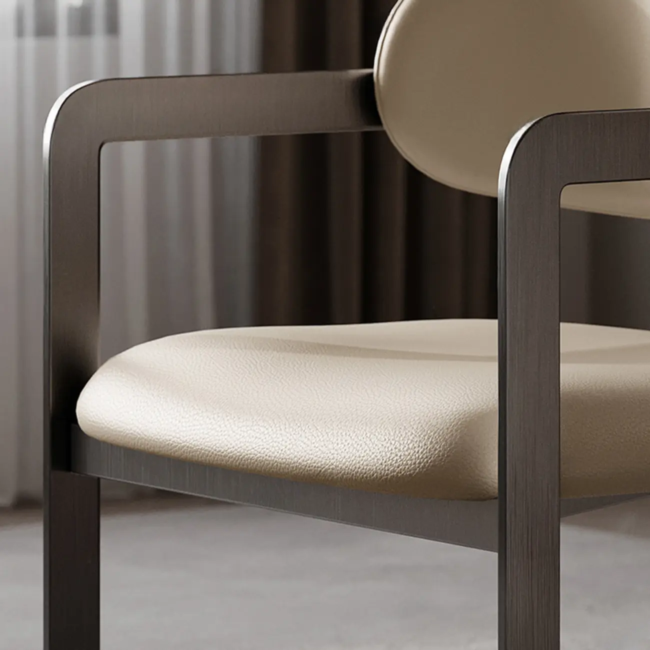 Modern Faux Leather Arm Dining Chair with Alloy Legs