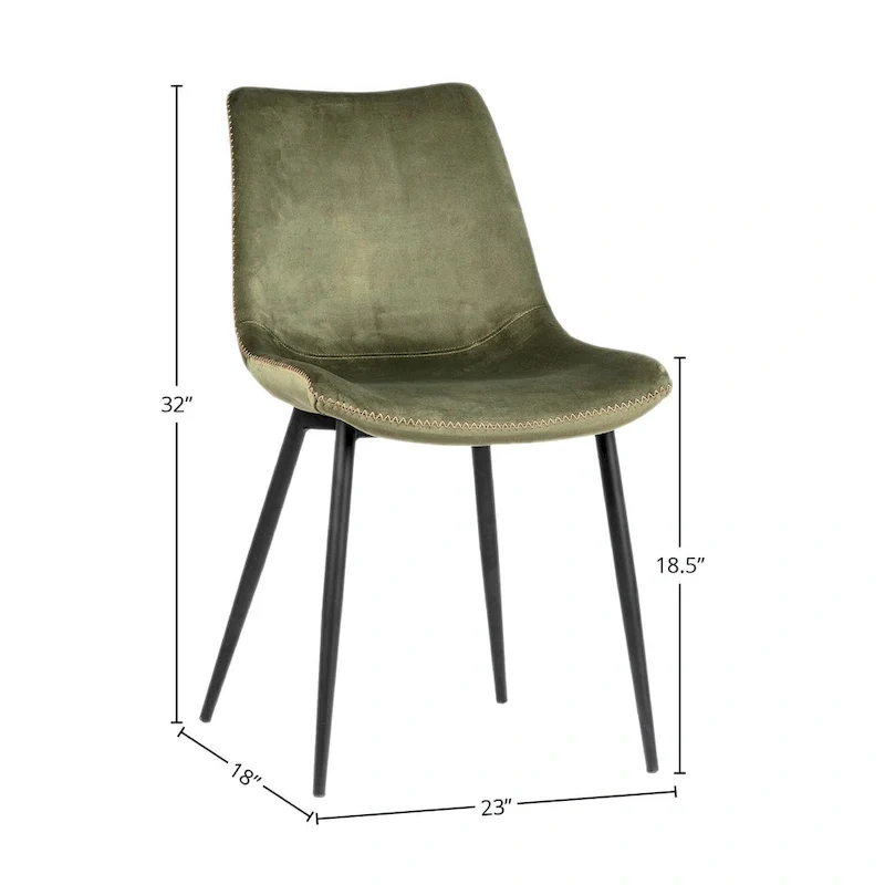 Velvet Upholstered Dining Side Chair Black Peg Legs, Olive Green