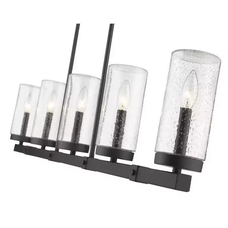 Marlow 5-Light Outdoor Linear Chandelier - Dimmable Aluminum Fixture with Seedy Glass Shades