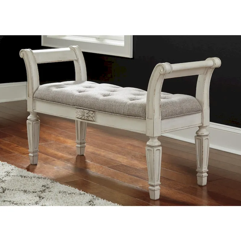 Vintage Casual Antique White Accent Bench